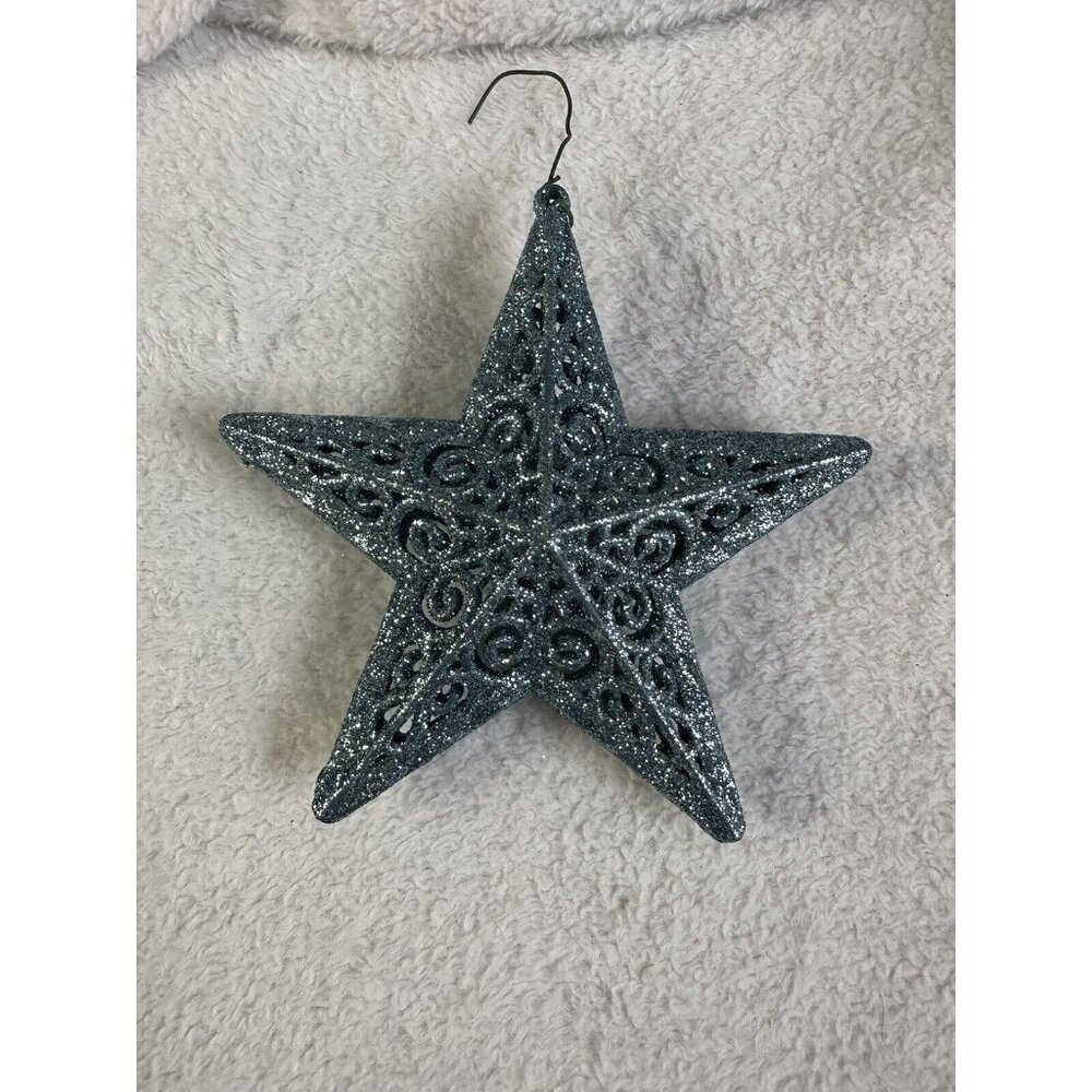 BLUE‎ GLITTER FILIGREE STAR CHRISTMAS TREE ORNAMENT Vintage